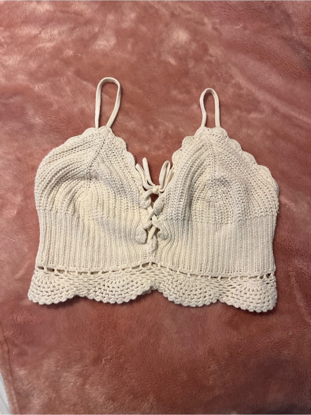Kendall & Kylie Cream Crochet Lace-Up Bralette Cami